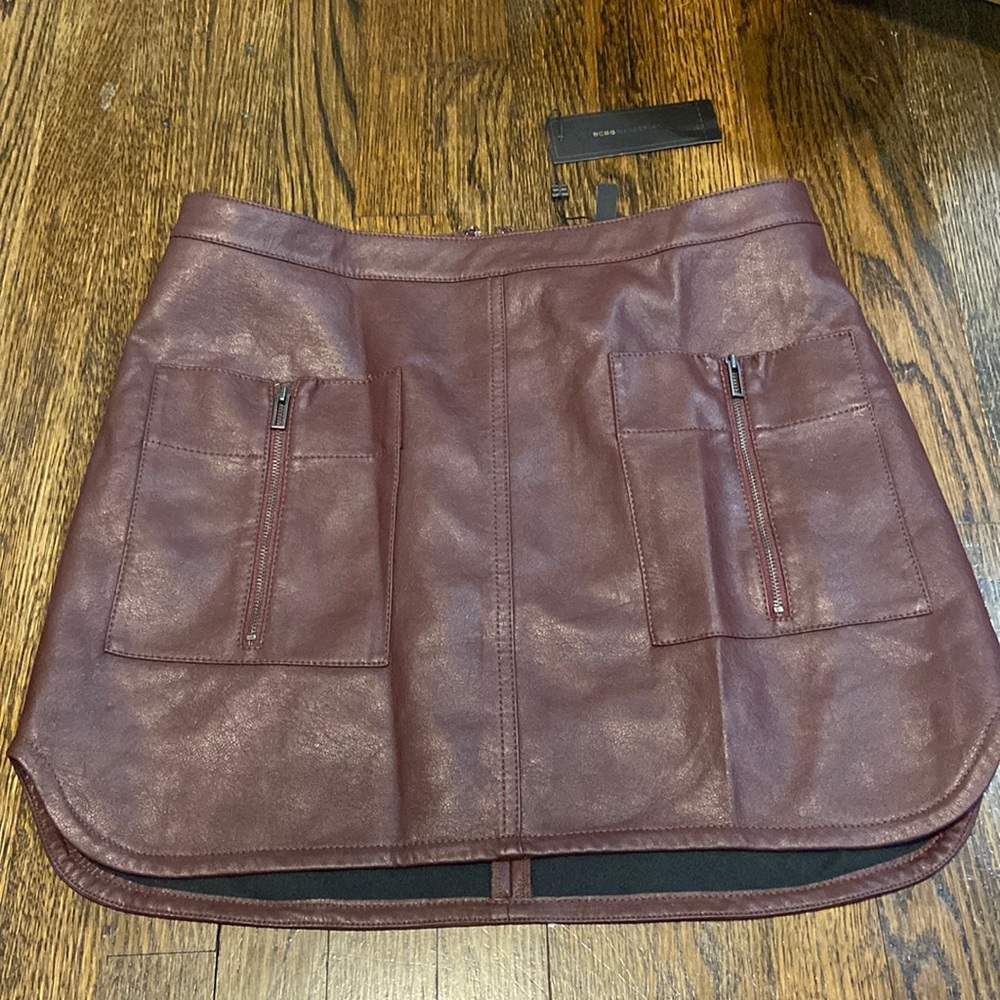 BCBG Maxazria Maroon leather skirt- Brand New with Tags